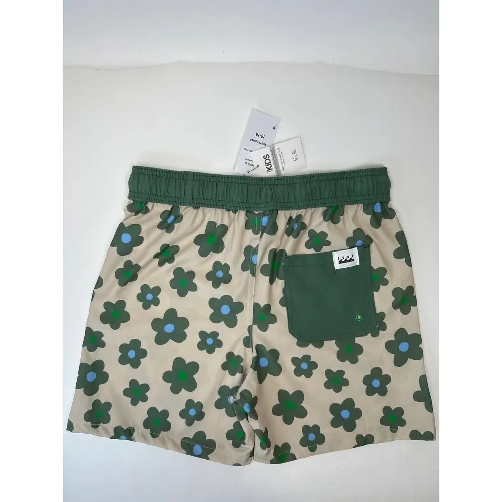 Surf Child‎ Benny Boardshort Rainy Day Swag Green Floral Size 15-16